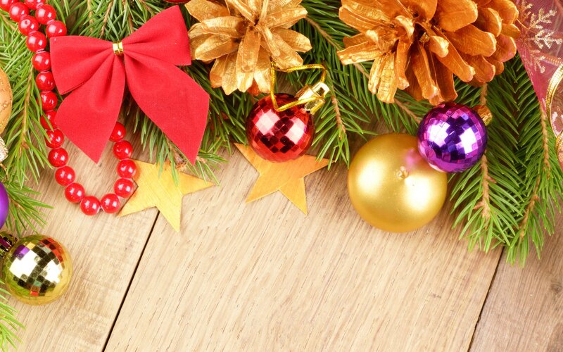Christmas decorations on wood