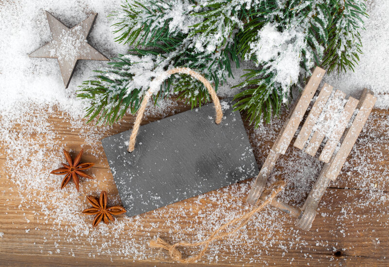 Christmas Decorations on Wood — Brown, Festive, Winter, Photograph