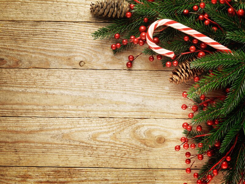 Christmas Decorations on Wood — Green, Festive, Winter, Photograph