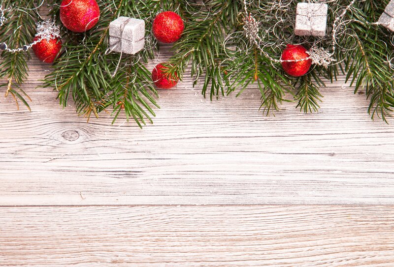 Christmas Decorations on Wood — Green, Festive, Winter