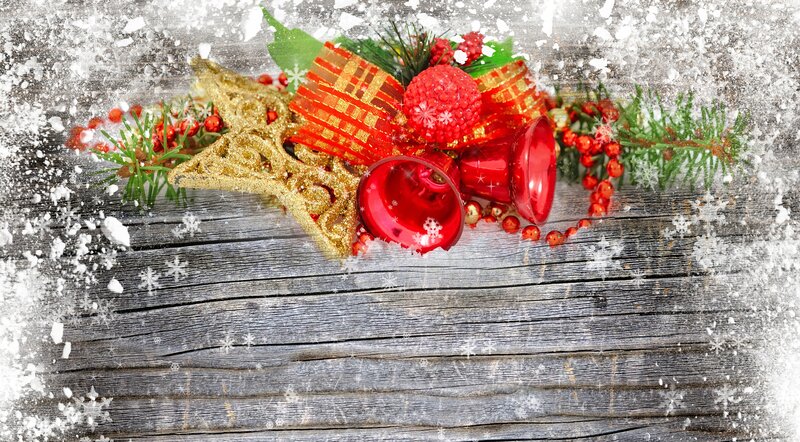 Christmas Decorations on Wood — Red, Festive