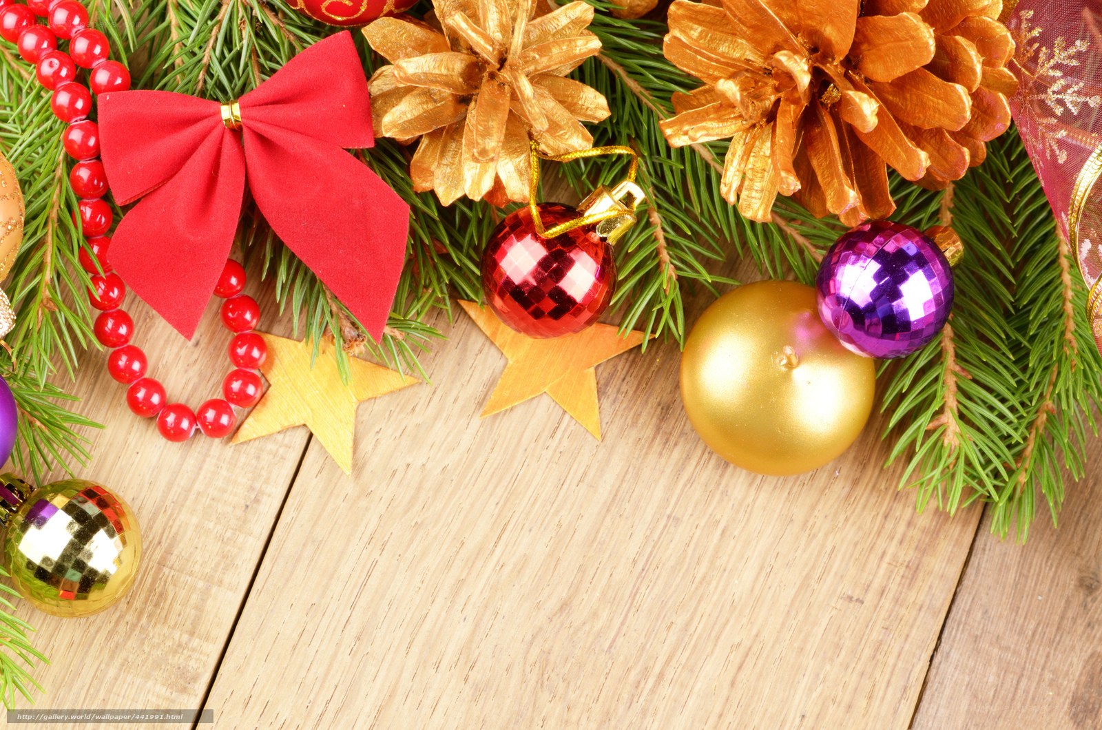 Christmas decorations on wood