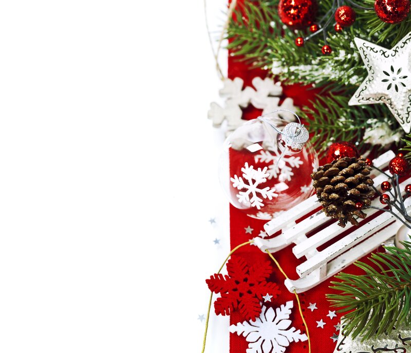 Christmas Decorations — Red, Festive, Winter, Photograph, Pine Branches