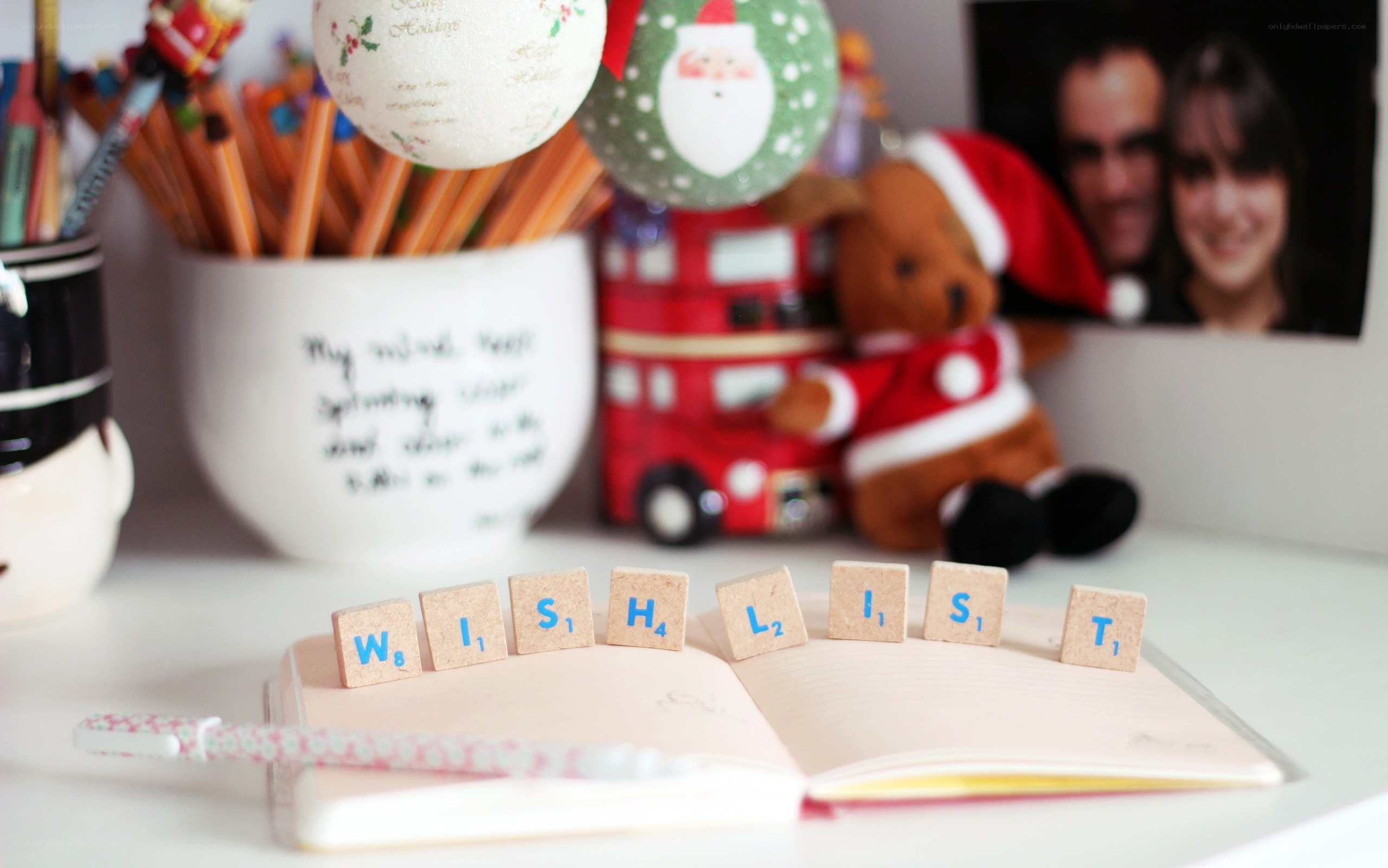 Christmas desk with Scrabble letters