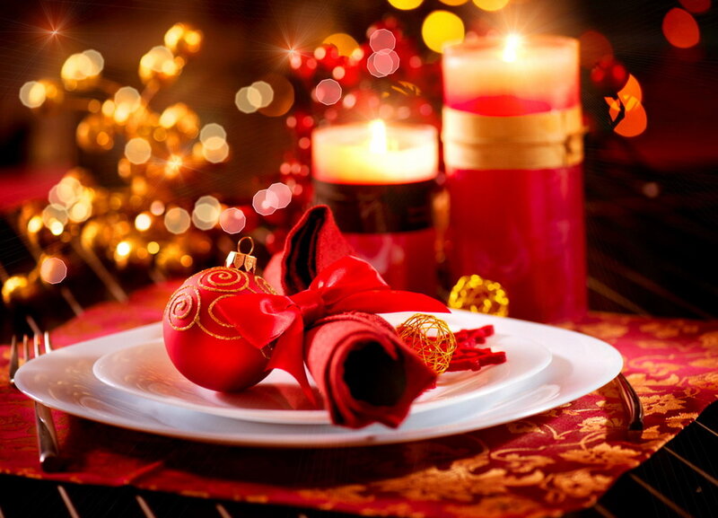 Christmas Dinner Setting — Red, Festive, Night