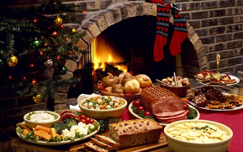 Christmas Dinner Spread — Red, Festive, Winter, Photograph