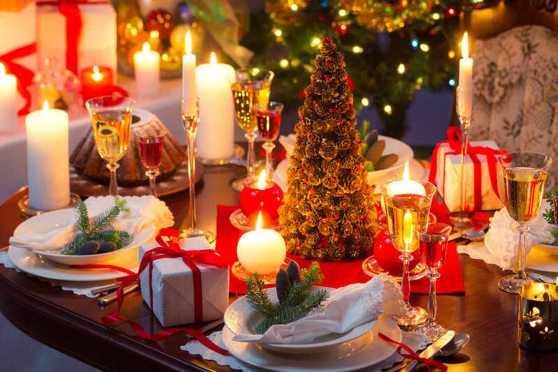 Christmas Dinner Table — Red, Festive, Night, Photograph