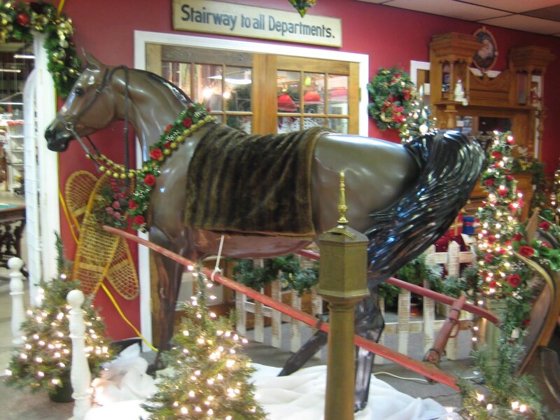 Christmas display with horse statue