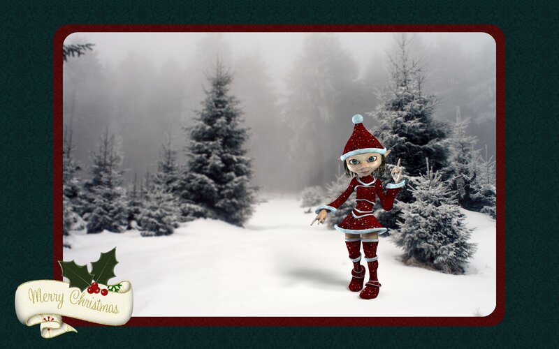 Christmas elf in snowy forest