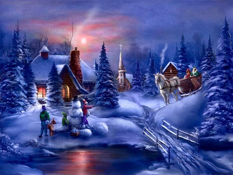 Christmas Eve in a snowy village