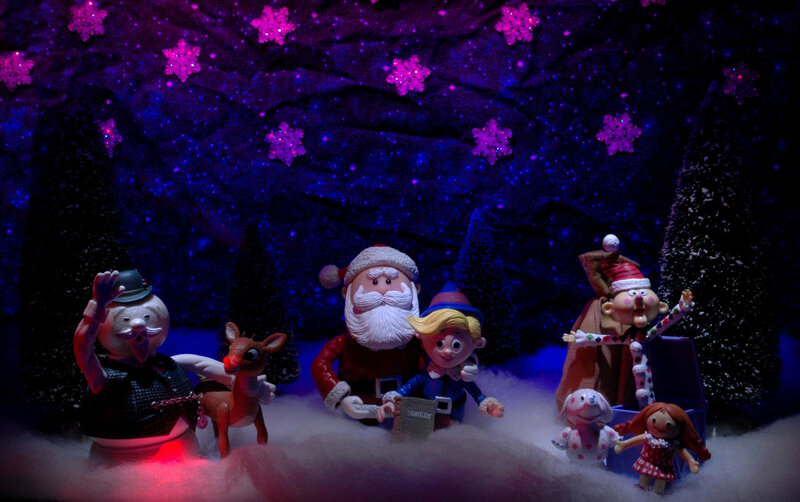 Christmas figurines in snowy scene