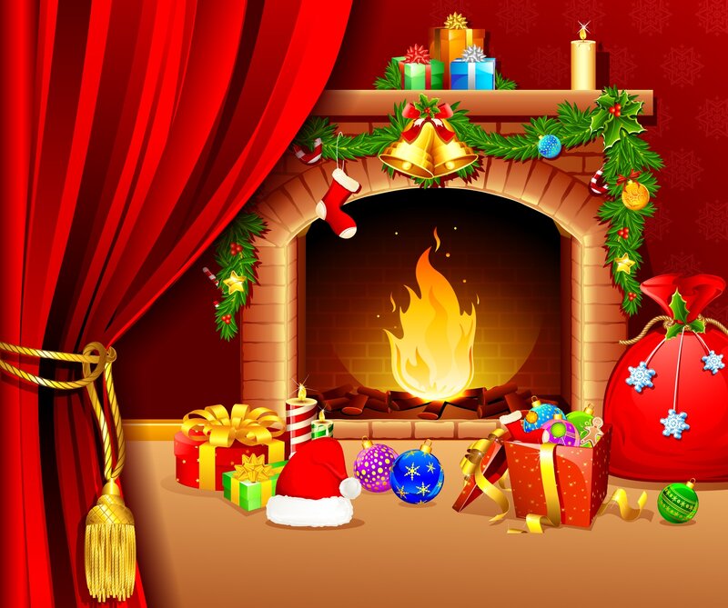 Christmas Fireplace Scene — Red, Festive