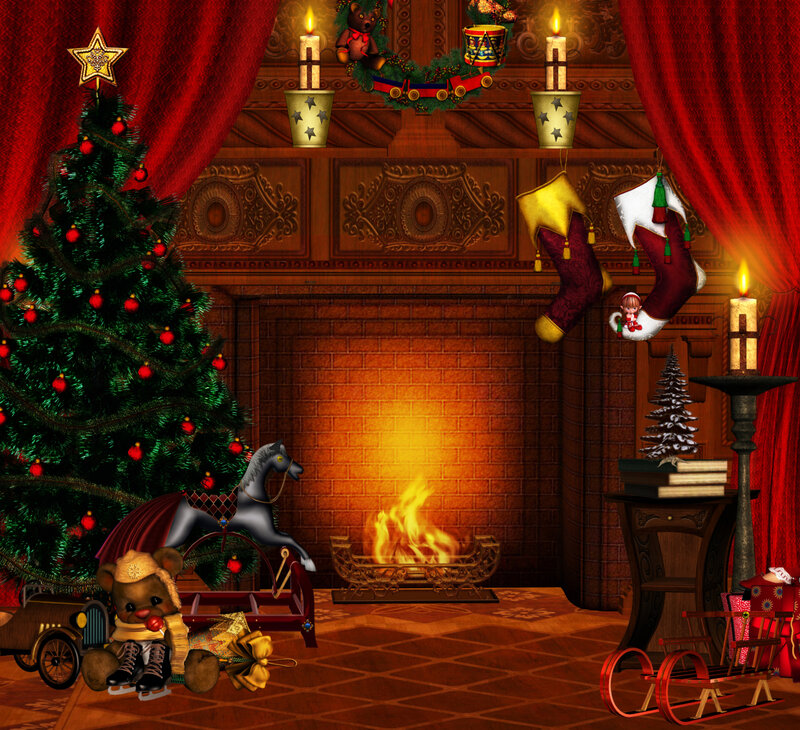 Christmas Fireplace Scene — Red