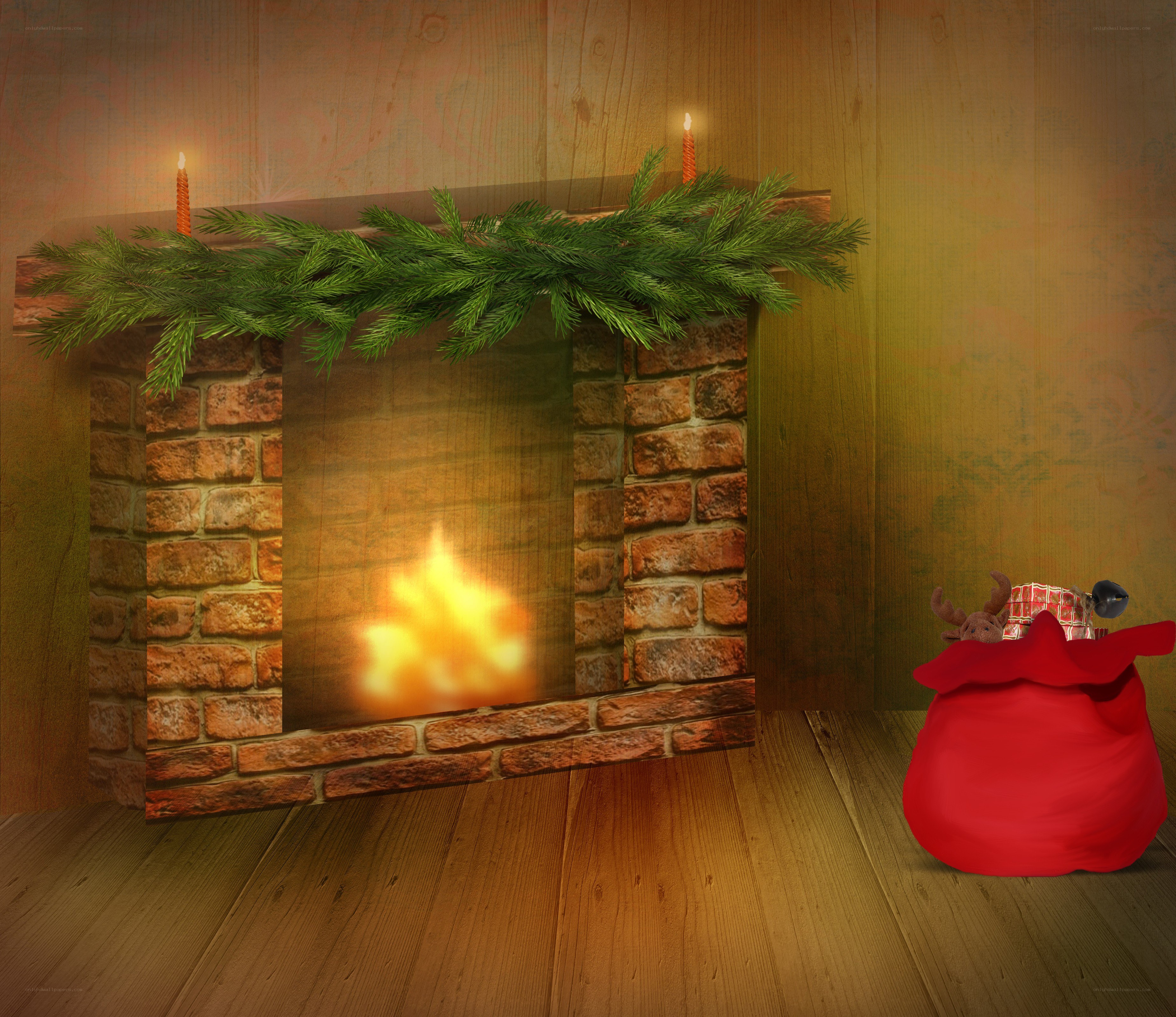 Christmas fireplace scene