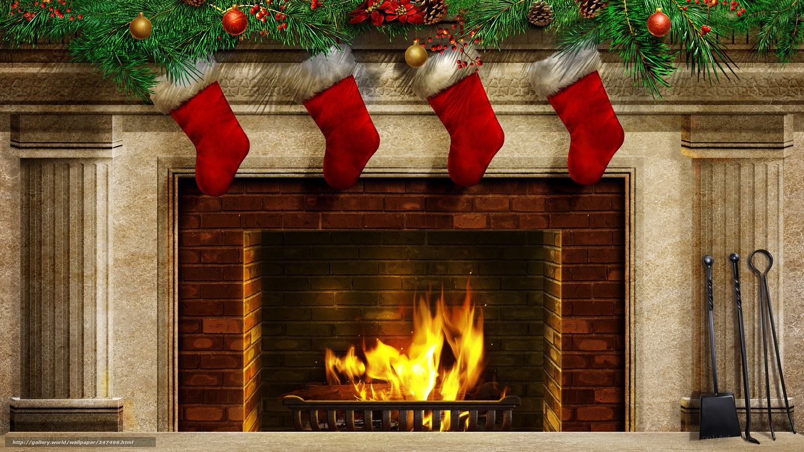 Christmas fireplace with stockings