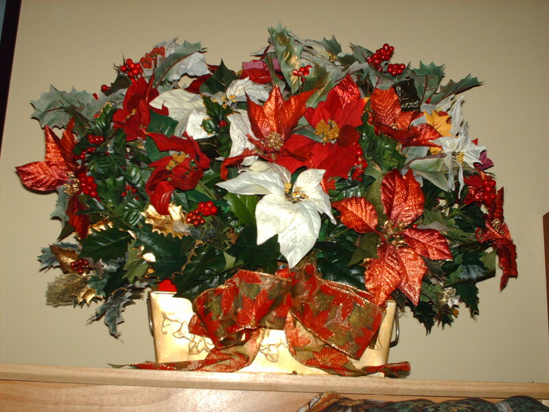 Christmas Floral Arrangement — Red, Festive, Winter, Photograph, Poinsettias