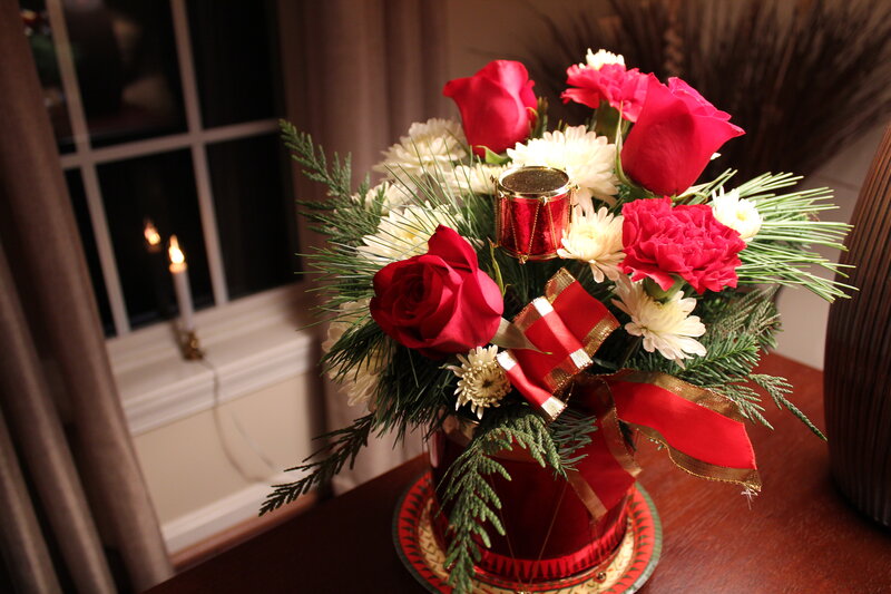 Christmas Flower Arrangement — Red, Festive, Night