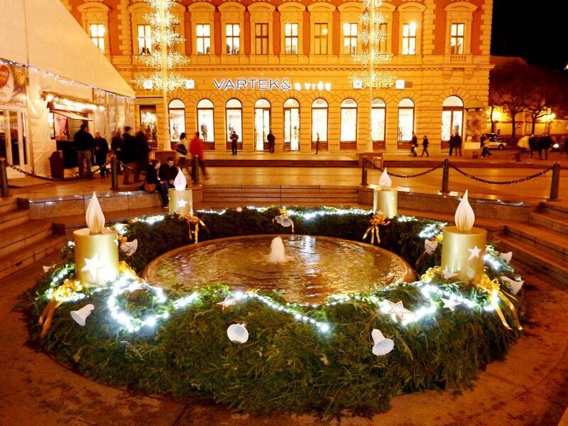Christmas fountain in city square