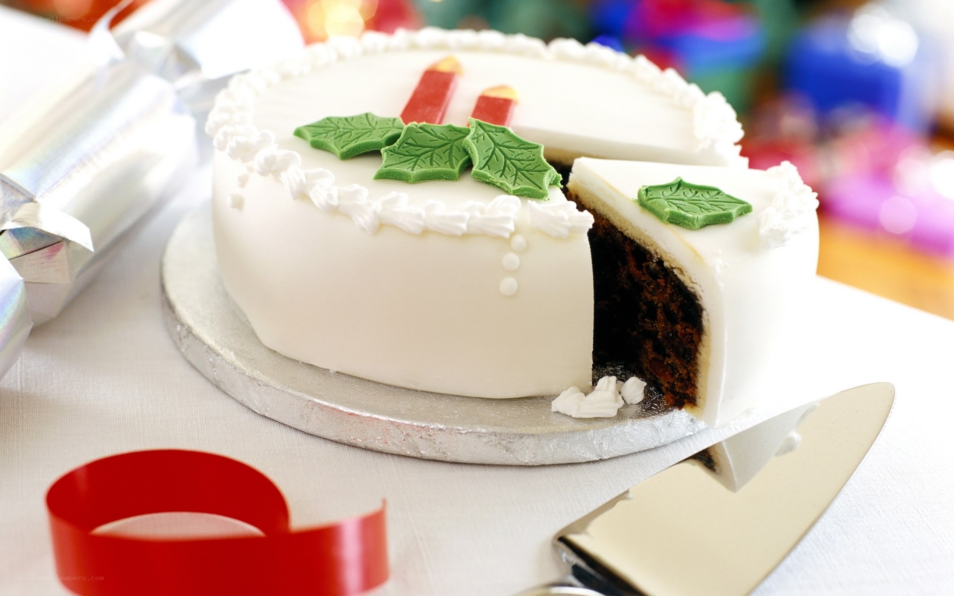 Christmas fruit cake with slice removed