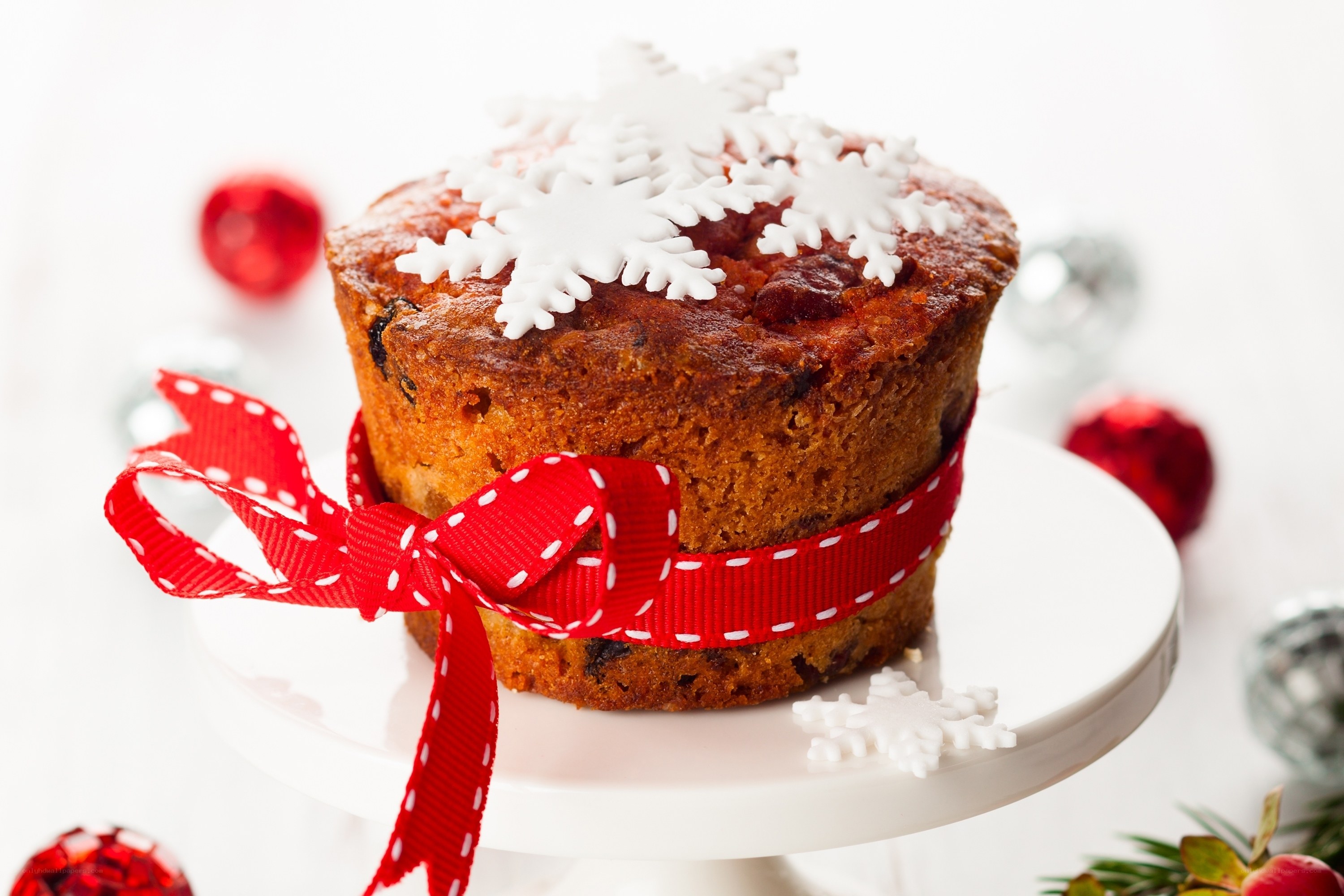 Christmas fruit cake with snowflakes