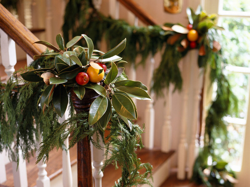 Christmas garland on staircase