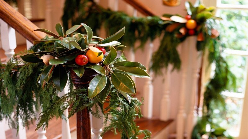 Christmas garland on staircase