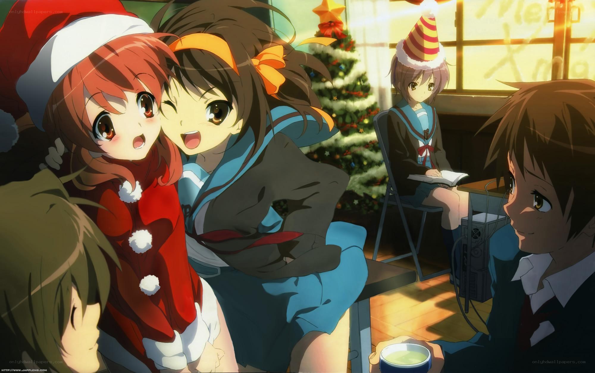 Christmas gathering with anime characters