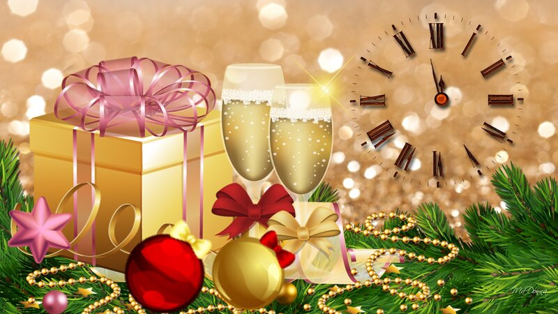 Christmas Gift and Champagne — Gold