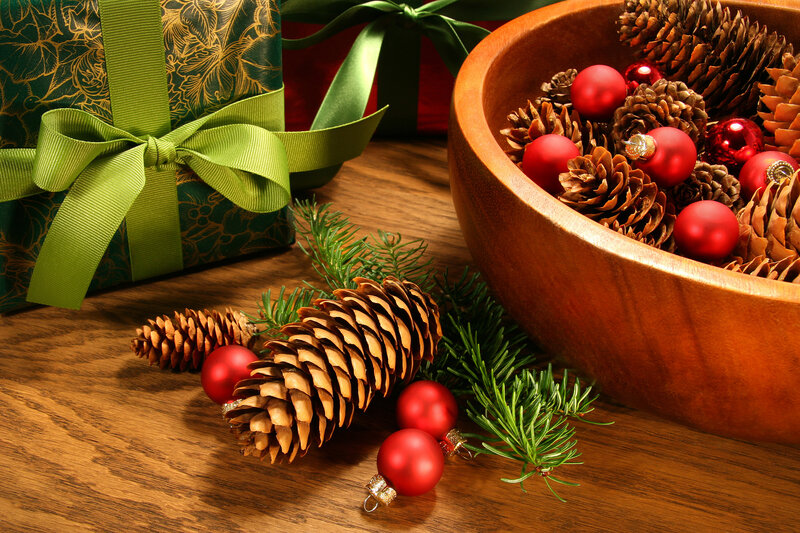 Christmas Gift and Ornaments — Brown, Festive