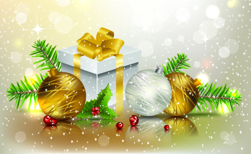 Christmas Gift and Ornaments — Gold, Festive
