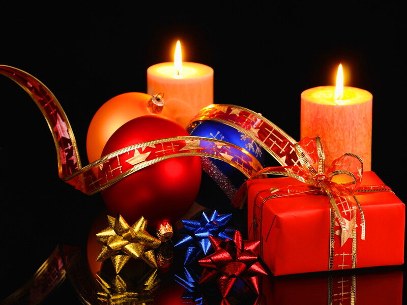 Christmas Gift and Ornaments — Red, Festive, Night