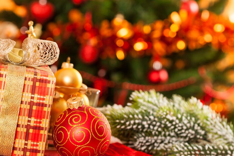 Christmas Gift and Ornaments — Red, Festive, Winter