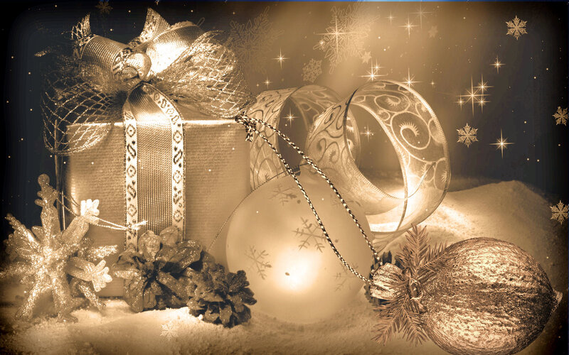 Christmas Gift and Ornaments — Sepia