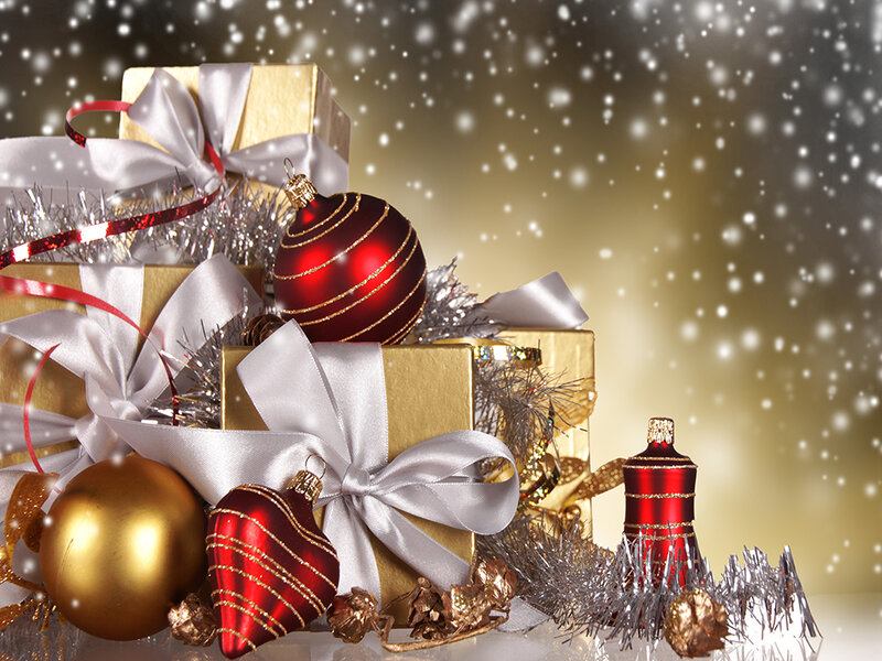 Christmas Gift Arrangement — Gold, Festive, Winter, Photograph