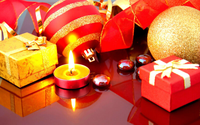 Christmas Gift Arrangement — Red, Festive, Winter, Photograph, Candle