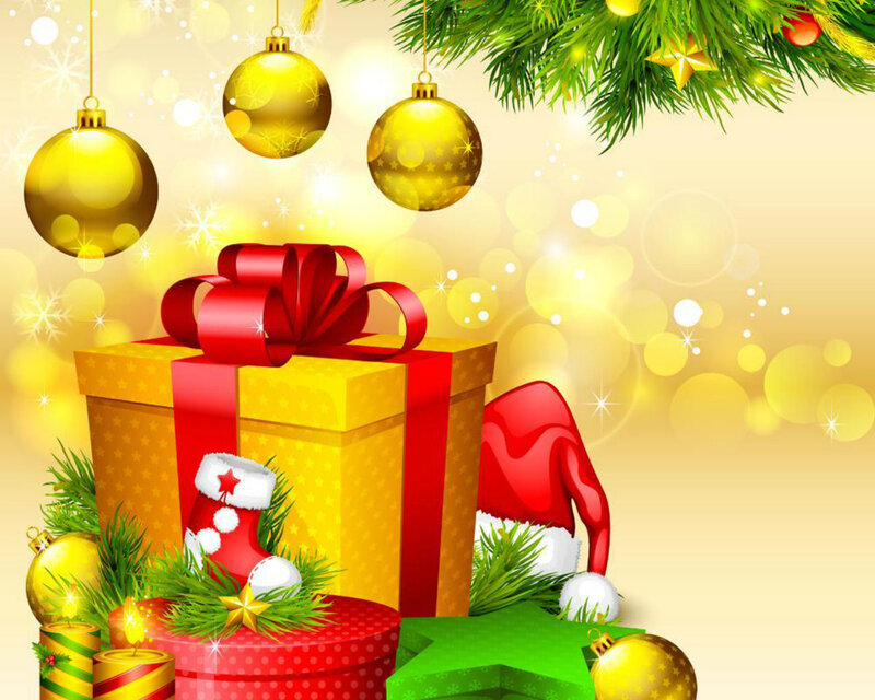 Christmas Gift Box — Gold, Festive, Winter, Illustration