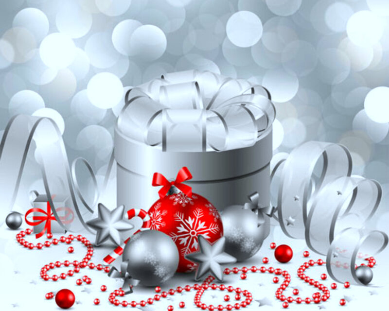 Christmas Gift Box — Red, Festive, Winter, Digital Art