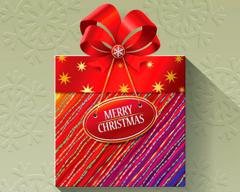 Christmas Gift Box — Red, Festive, Winter, Vector Art, Bow
