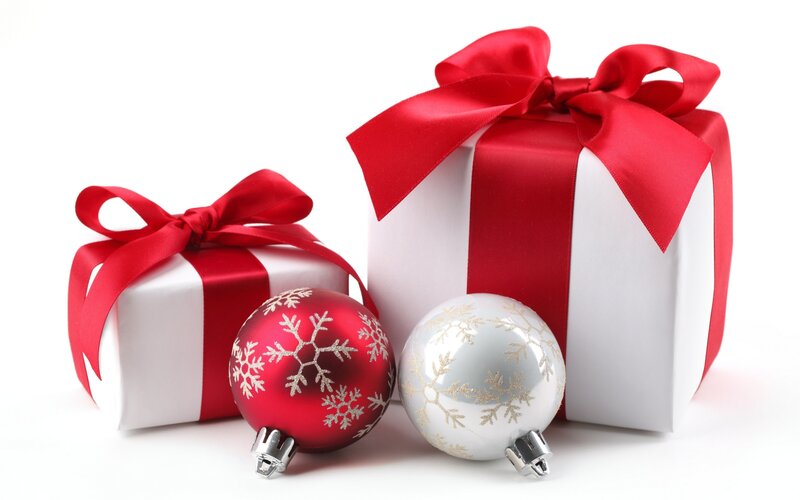 Christmas Gift Boxes and Ornaments — Red