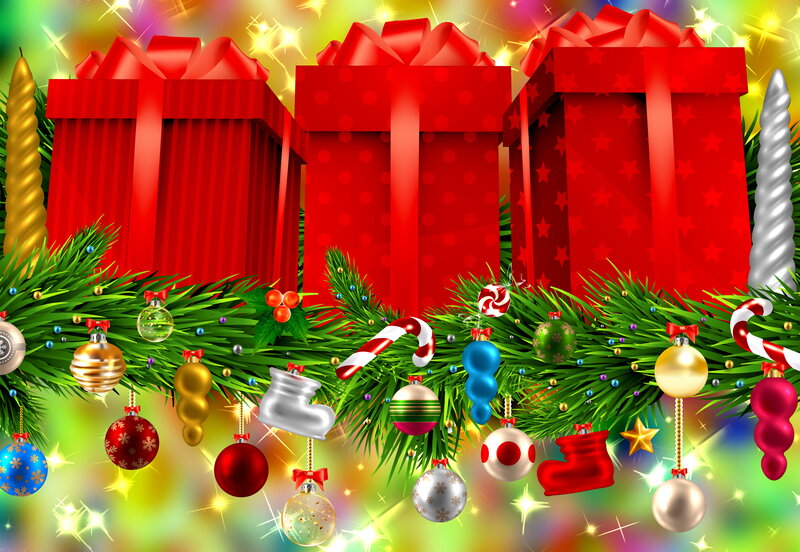 Christmas Gift Boxes — Red, Festive, Winter, Digital Art