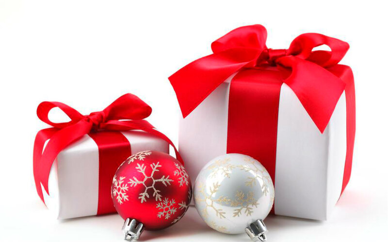 Christmas Gift Boxes — Red, Festive, Winter, Photograph, Ornaments, Ribbons