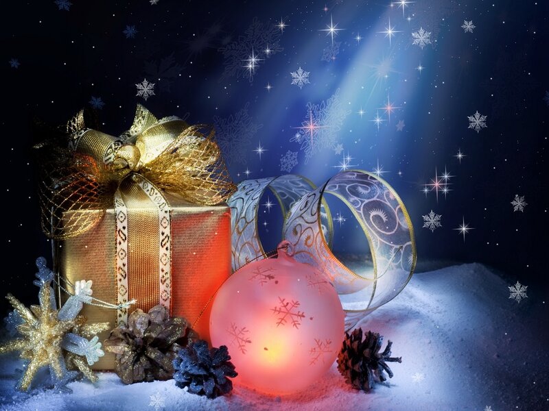 Christmas Gift in Snow — Blue