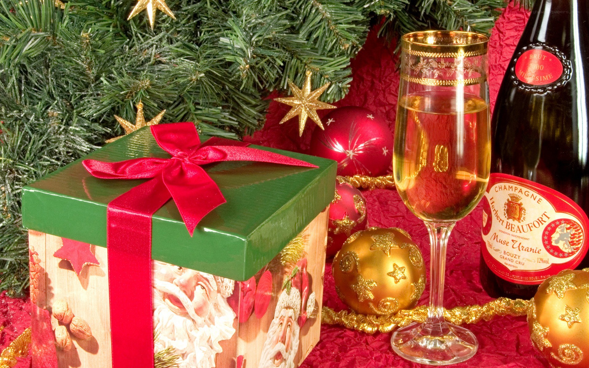 Christmas gift with champagne