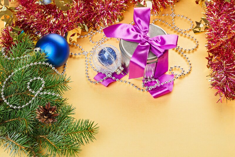 Christmas Gift with Ornaments — Gold, Festive