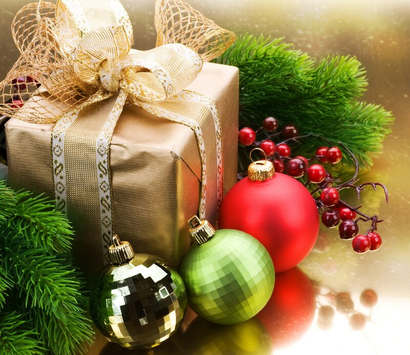 Christmas Gift with Ornaments — Gold