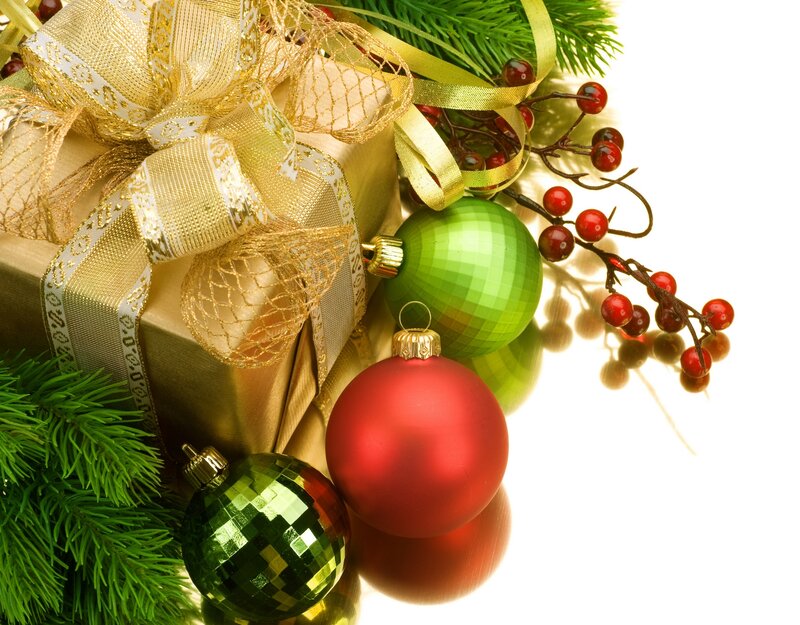 Christmas Gift with Ornaments — Red, Festive