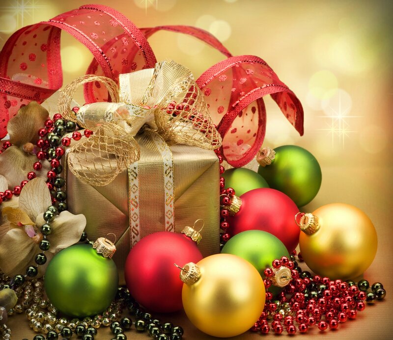 Christmas Gift with Ornaments — Red