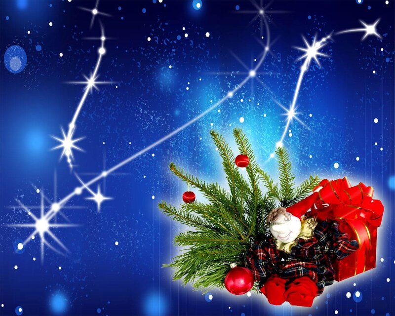 Christmas Gift with Pine Branches — Blue