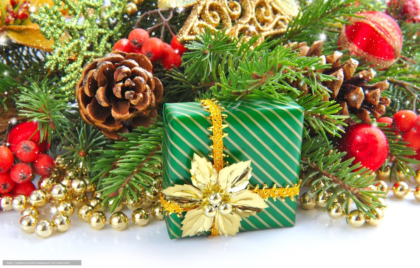 Christmas gift with pine branches