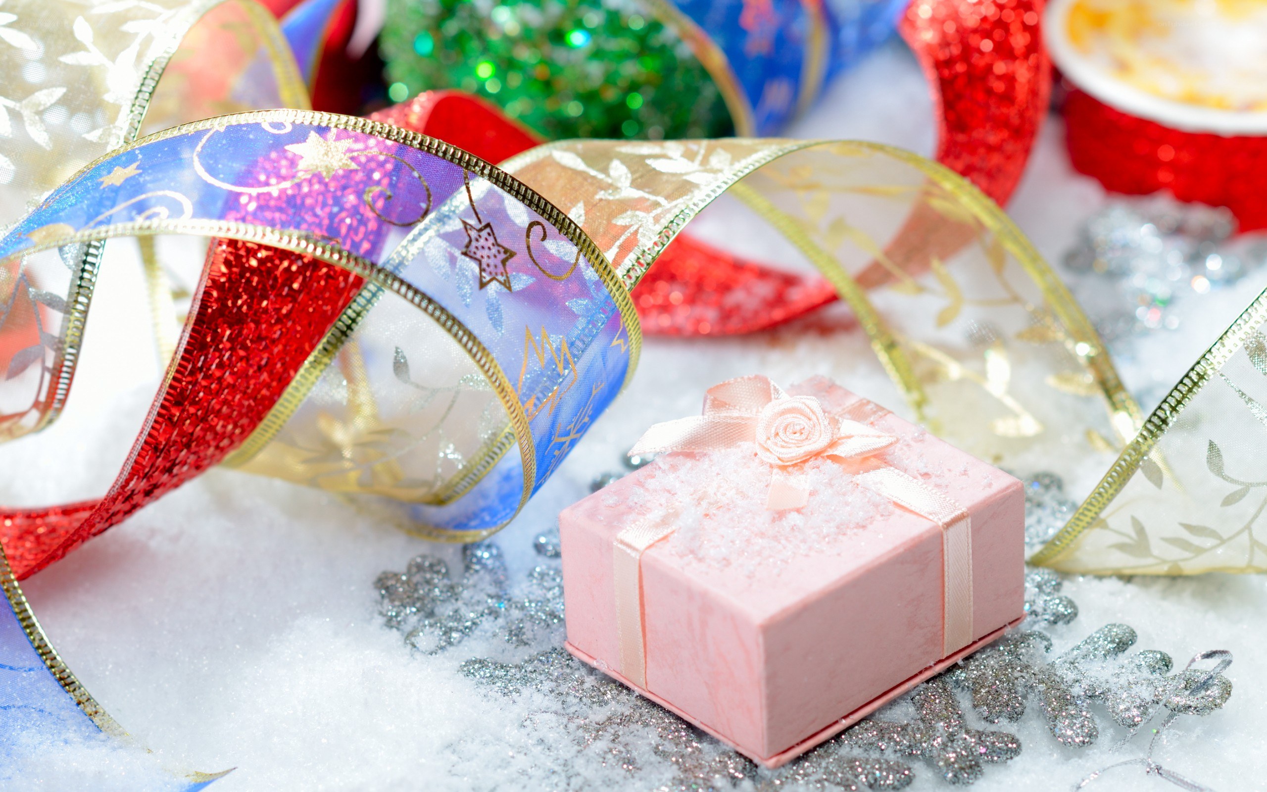 Christmas gift with ribbons